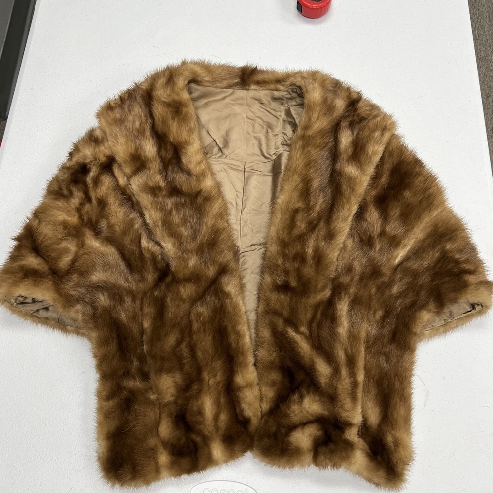 Unbranded Real Fur Stole Wrap Womens One Size Brown Vintage Shawl Collar